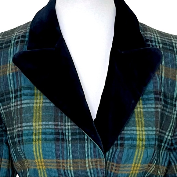 PINK TARTAN Plaid Equestrian Inspired Blazer Velvet Collar Elbow Patches Size 8 - Picture 4 of 13